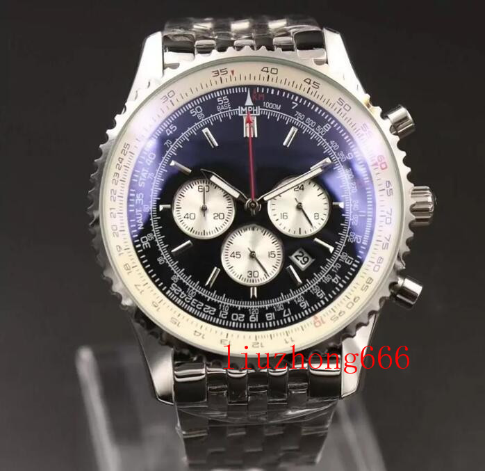 Nouvelle montre Montbrillant Quartz Chronographe 46mm Noir Cadran 316L Strap Scier Sapide Saphir Solide Hommes Sports