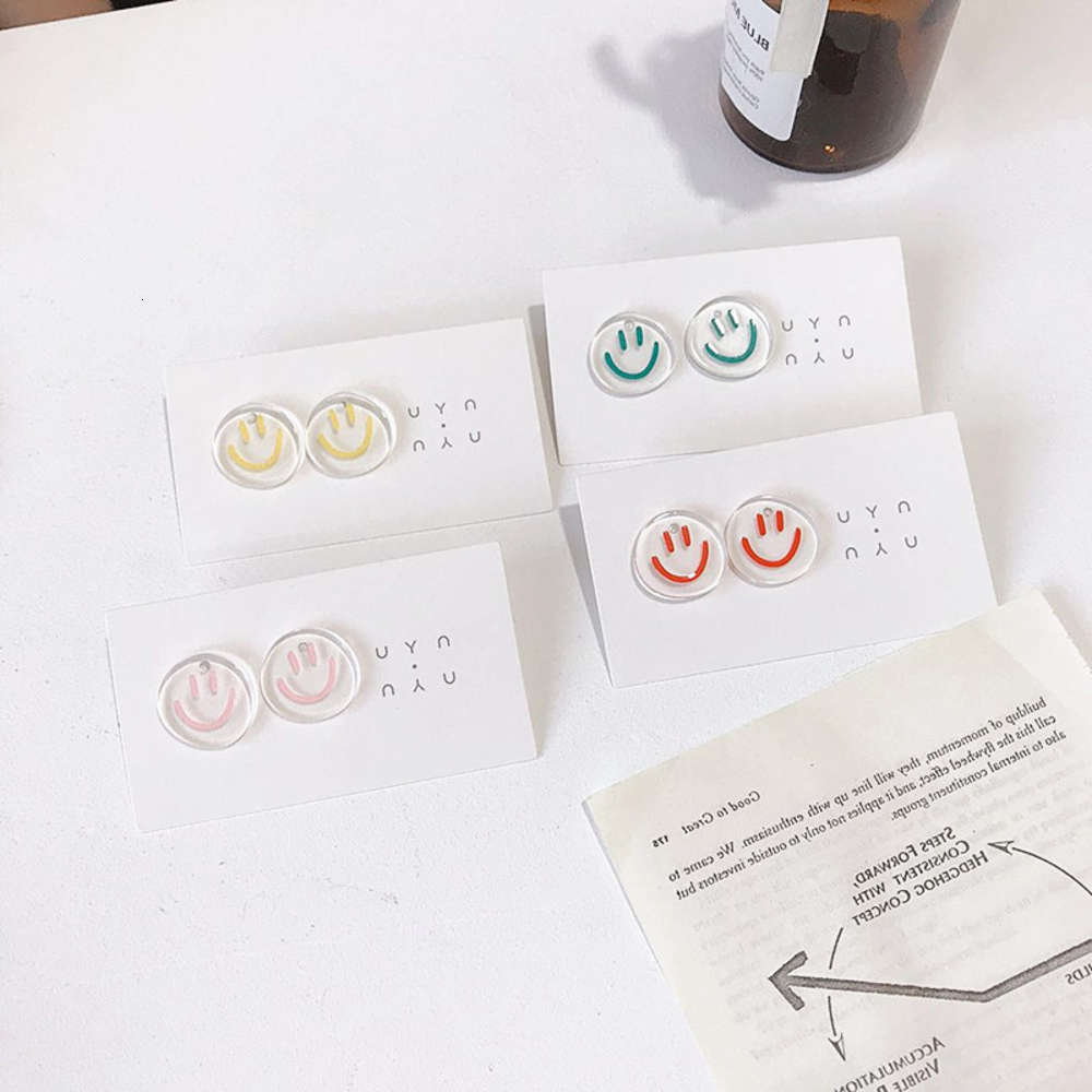 

earrings S925 silver hand made funny smile face simple niche design student Earrings ear clip, Golden