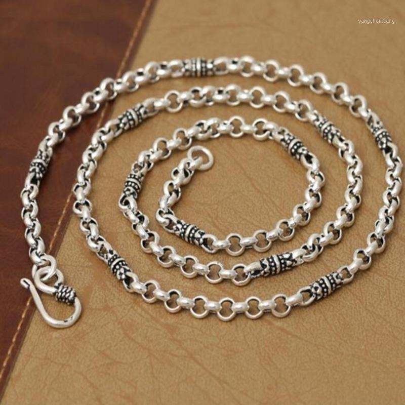 

Solid S925 Pure Silver Jewelry Man Necklace Vintage Thai 4mm Handmade Bamboo Long For Men And Women Chains