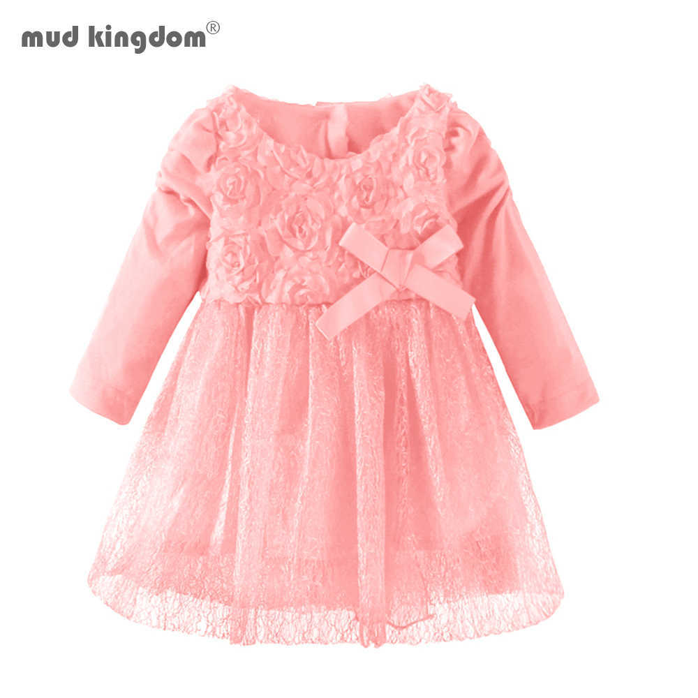 

Mudkingdom Toddler Girls Dresses Flower Lace Long Sleeve Christening Dress for Baby 210615, Pink