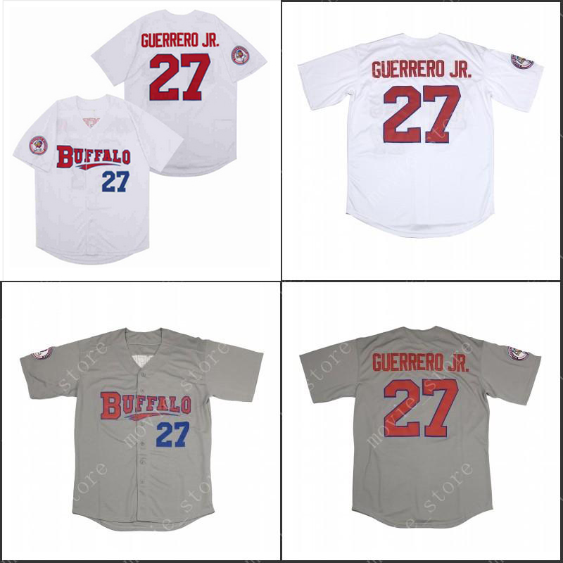

Men's Bisons #27 Vladimir Guerrero Jr. Baseball Jersey Stitched, Blue;black