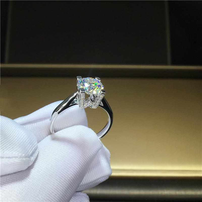 

Cluster Rings 100% 18K 750Au Gold Moissanite Diamond Ring D Color VVS With National Certificate 00121, Golden;silver