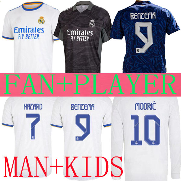 

REAL MADRID soccer jerseys away 21 22 BENZEMA HAZARD special GOALKEEPER Long sleeve RAMOS ISCO 2021 2022 camiseta football shirts men kids kit PLAYER VERSION, Basketball shirt black