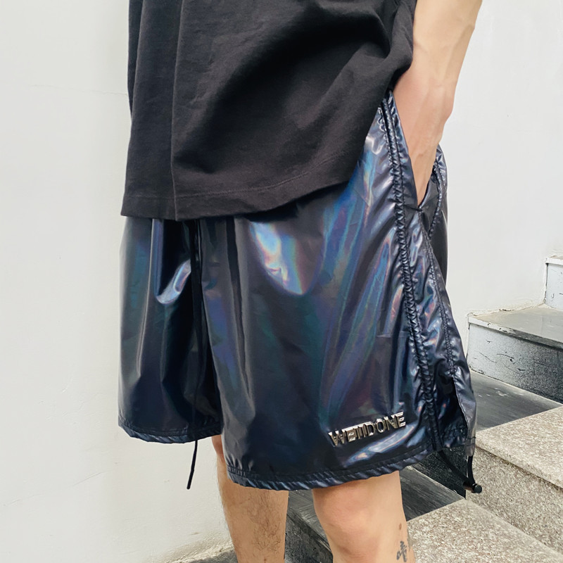

21SS WE11DONE Metal Logo Shorts Laser Colorful Sports Pants Women' Drawstring Loose Short Men' Designer Trendy Pant, As pic 1