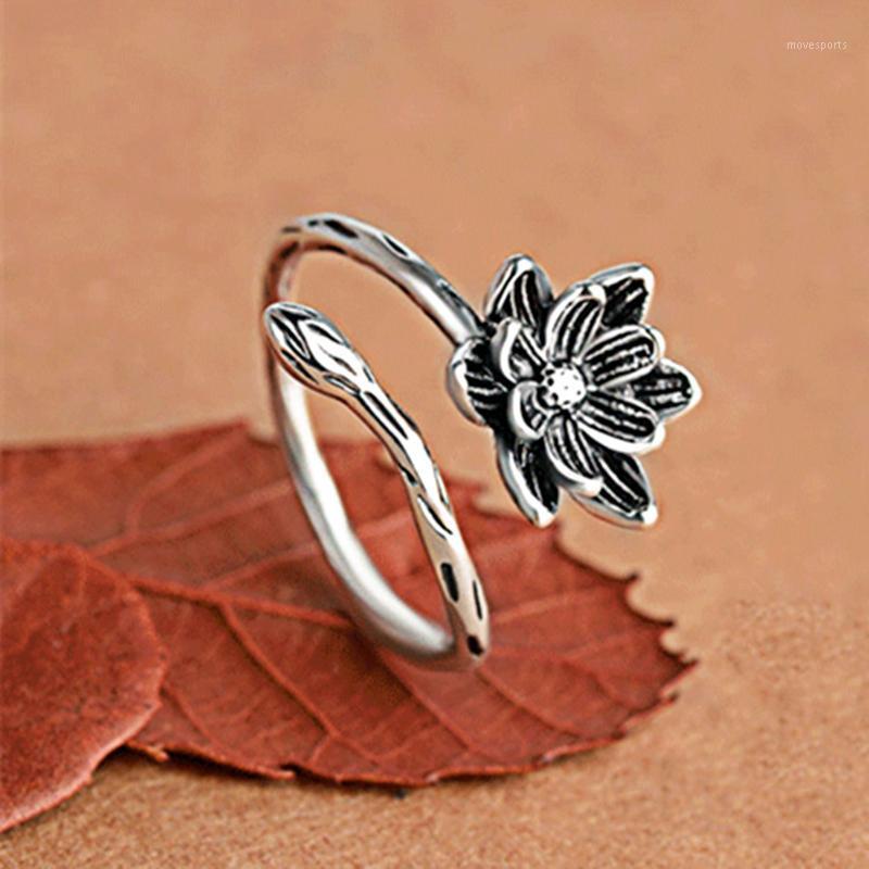 

Wedding Rings Selling S925 Sterling Silver Lotus Temperament Wild Personality Retro Sweet Fashion Female Resizable Opening1