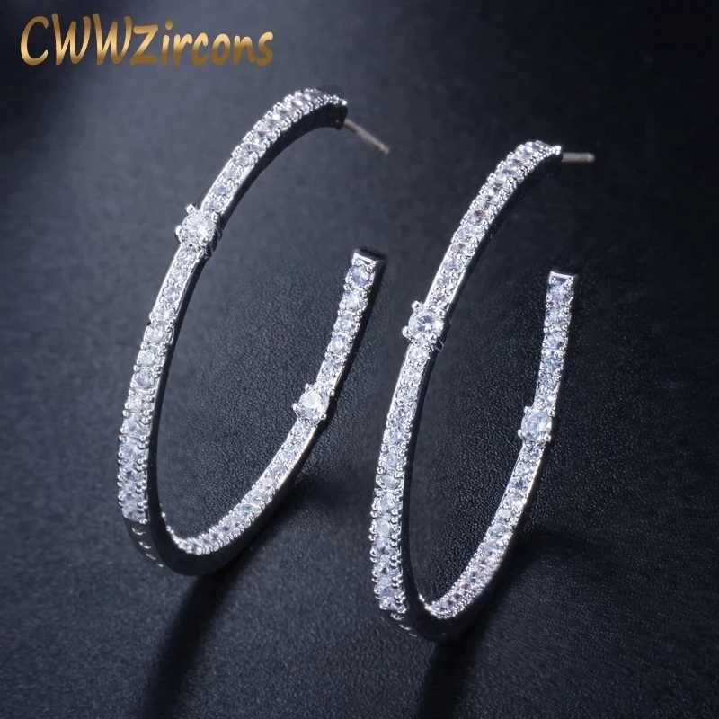 

Fashion Ladies Loop Earring Round Circle Micro Pave Cubic Zirconia Crystal Big Hoop Earrings Jewelry Gift CZ428 210714