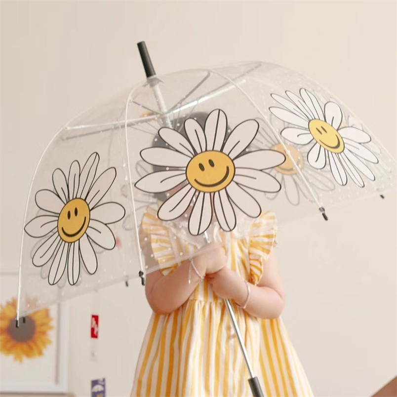 

Children's Umbrella Windproof And Rainproof Daisy Baby Cute Street Shooting Transparent Smiley 210721