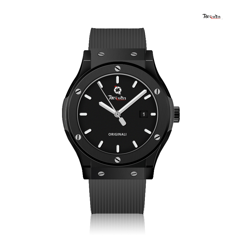 

Men's Automatic Mechanical Watch Requin Black Stainless Steel Case Rubber Strap Classic Fusion Three-Hand Calendar 1110 Transparent Back Cover NX brand luxury, Multi-color