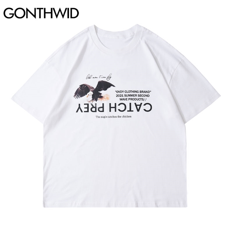 

Oversized Tees Shirt Hip Hop Creative Eagle Print Tshirts Streetwear Harajuku Summer Fashion Casual Loose T-Shirts Tops 210602, White