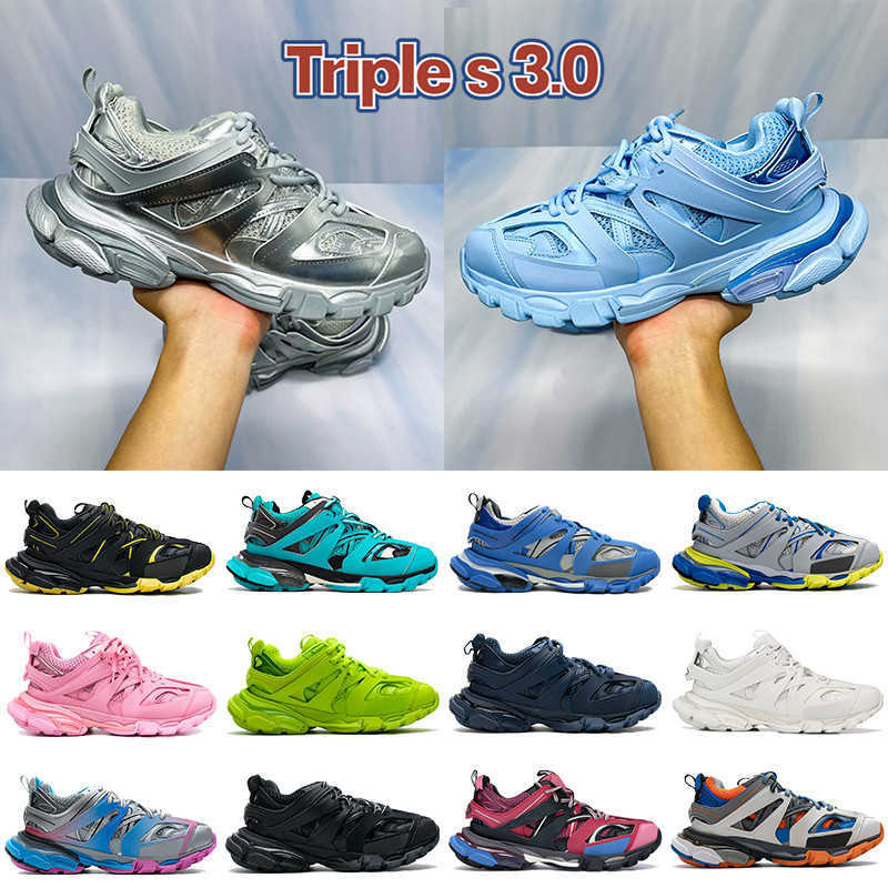 

2022 Top Triple S 3 .0 Prais Running Shoes Ice Blue Metallic Sivler Black White Yellow Burgundy Pink Navy Men Women Sneakers Us 6 -12, 11 grey