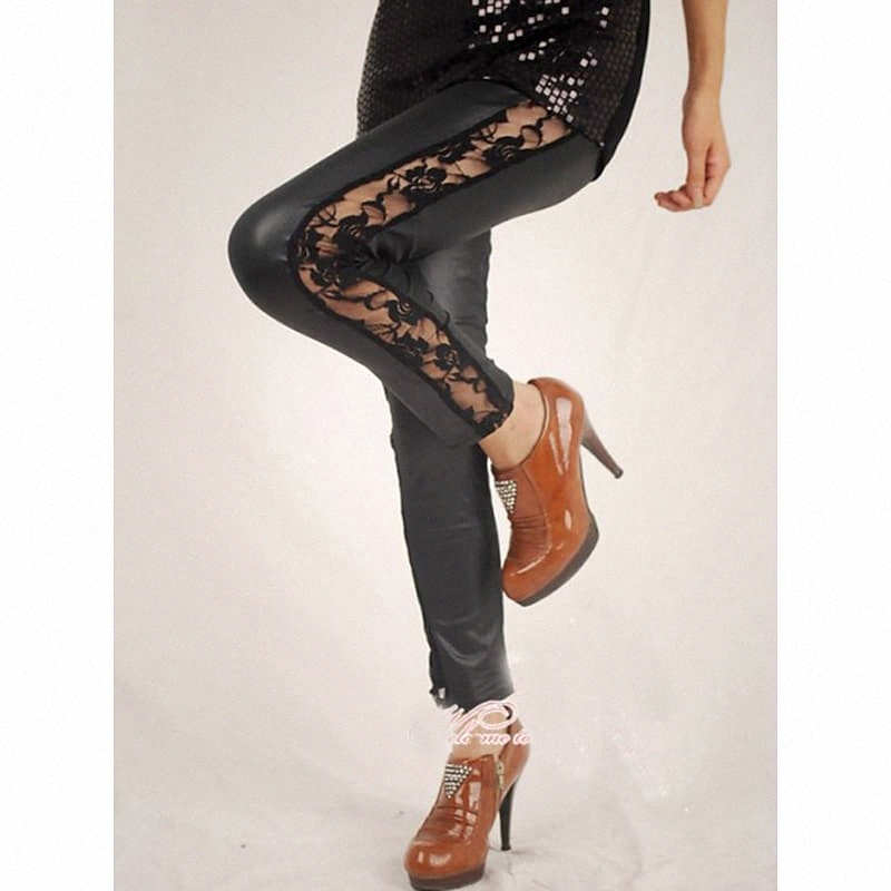 Women's Fashion Tights Leggings Patchwork Ankle-Length Pants Casual Weekend Micro-elastic Plain Comfort Mid Waist Black One-Size K0SL#