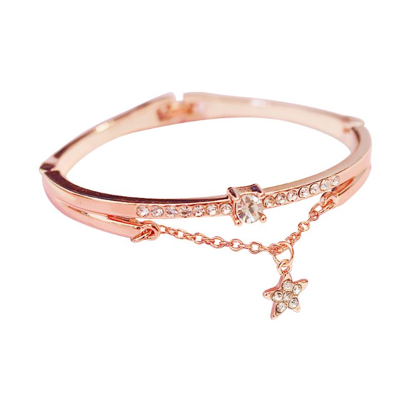 

Bangle Luxury Rose Gold Color Little Star With Crystal Charm For Women Stainless Steel CZ Stone Bracelets & Bangles Bijoux, Black
