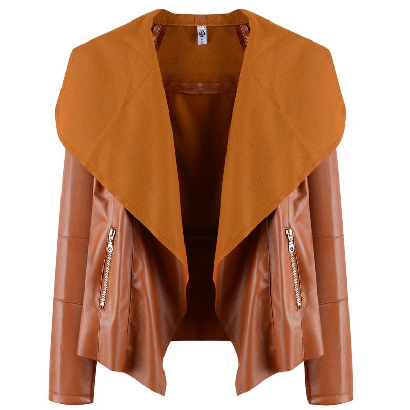 

Women' Leather & Faux Autumn And Winter Fashion Large Lapel Loose PU Jacket England Style Women, Beige