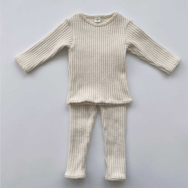 

Autumn Winter Baby Boys And Girls Clothes Set Ribbed Sweater Bottom Shirts And Pants Suit Children's Clothing 2 Piece Set P0831, White