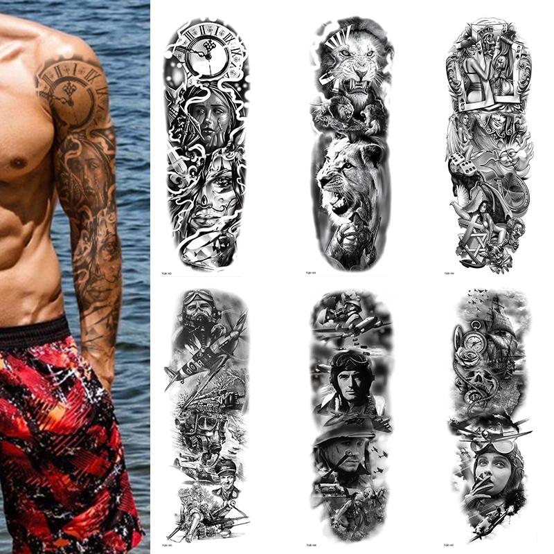 

Temporary Tattoos REALISTIC TATTOO SLEEVE, WAR, SOLDIER, LION, CLOCK, MENS, WOMENS