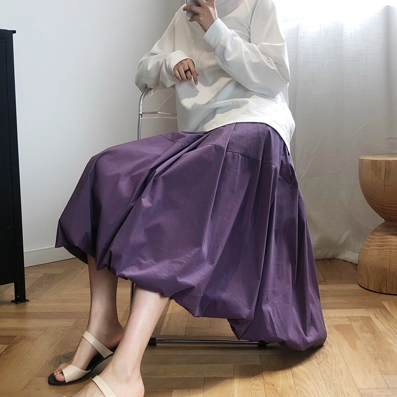 

Spring Summer Design Niche Flower Bud Fluffy Chic Skirt Women's Casual Solid Color Pumpkin A Line French Female 210520, Purple