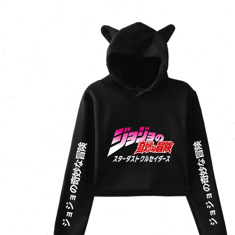 

jojo bizarre adventure crop women hoodies girls cat ear cropped joestar kujo jotaro hooded pullover xxs, Black