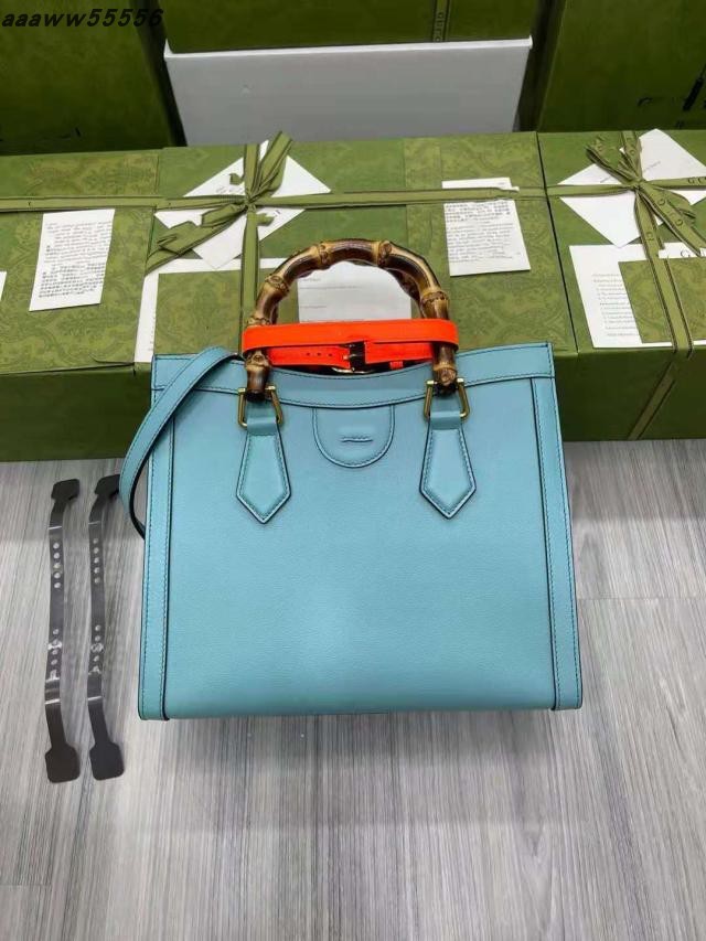 

Tanabata selection 21 new Diana bamboo bag classic cowhide tote bag simple one shoulder portable messenger bag, Aqua blue
