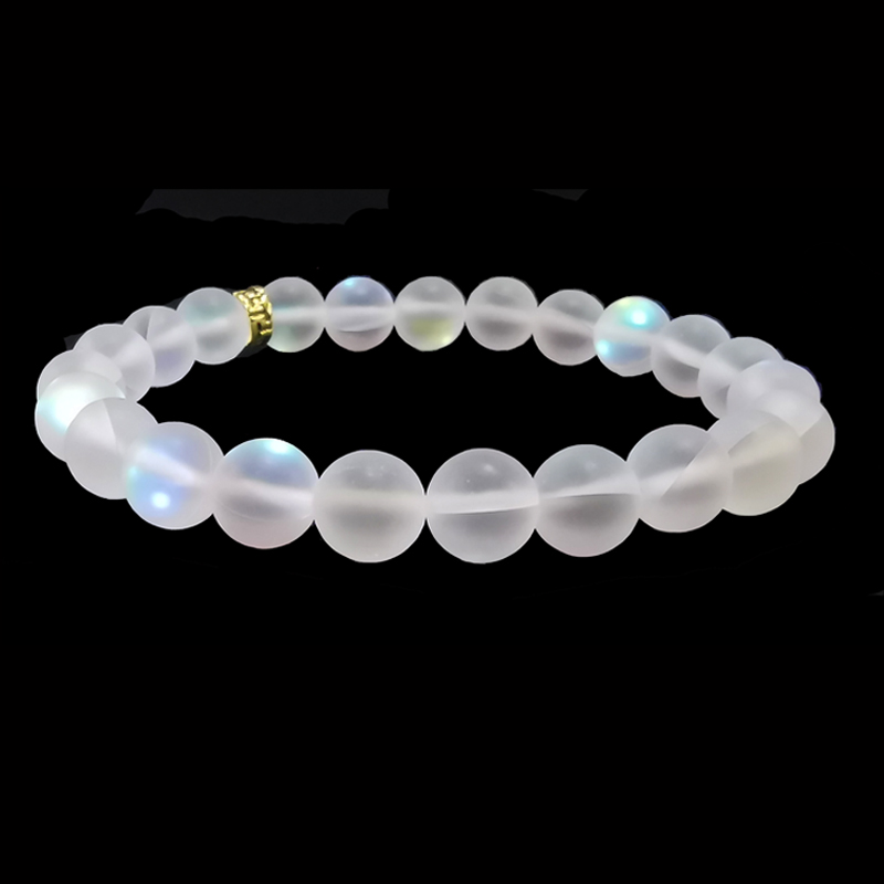 

Mermaid Trendy Moonstone Beads Bracelets Elastic Glass Beads Bracelet for Women & Men Jewelry christmas Gifts Handmade Wristband, Black