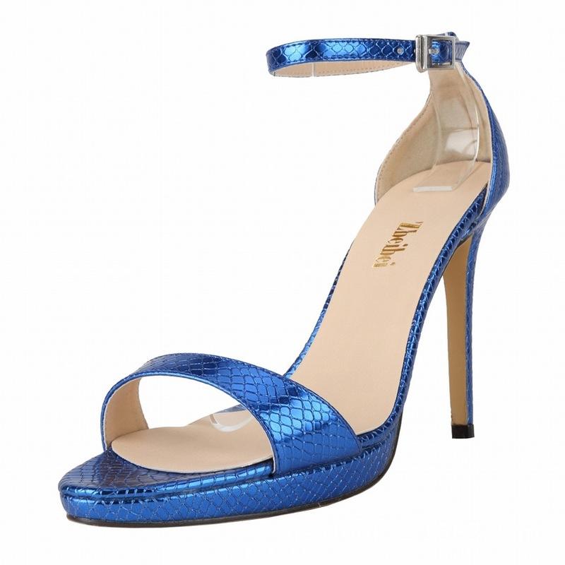 

Sexy Women Sandals PU Leather Office Shoes Round Toe 11CM Thin High Heels Buckle Strap Sandal 2021 Size 35-42, Black