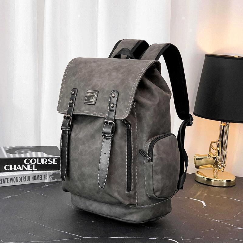 

factory outlet men handbag street trend belt decoration men backpack outdoor leisure leather backpack new grey leather messenger bag