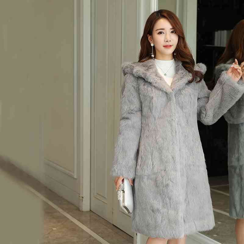 

90 cm Long Plus Size S - 8XL Hooded Natural Rabbit Fur Coats Outerwear Women Real Fur Jackets Autumn Winter wsr430 T191118, Burgandy