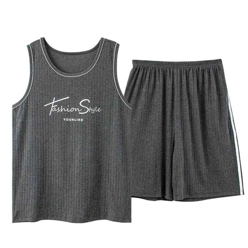 Style Men's Pajamas Set Summer Thin Cotton Male Pajamas Sets Vest Sleepwear Sleeveless Tops + Shorts 2pcs/set L-XXXXL 210812