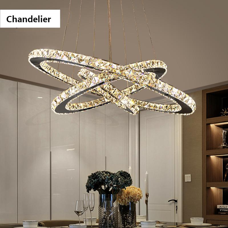 

Chandelier Lighting Modern Crystals Diamond Ring LED Lamp Stainless Steel Hanging Light Adjustable For Living Room Bedroom Lobby Pendant Lam