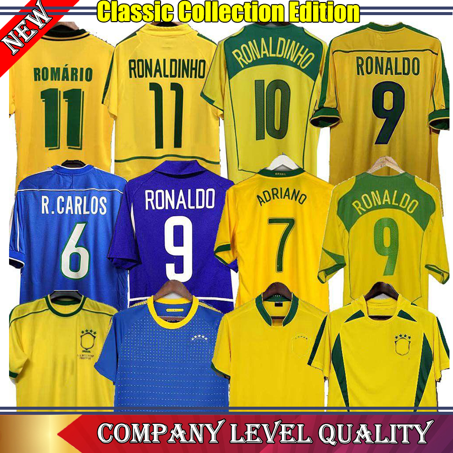 

Retro 1998 top thai quality soccer jerseys 2002 Carlos Romario Ronaldo Ronaldinho 2004 1994 BraziLS 2006 1982 RIVALDO ADRIANO 1988 2000 1957 2010 retro shirts, 2010 away
