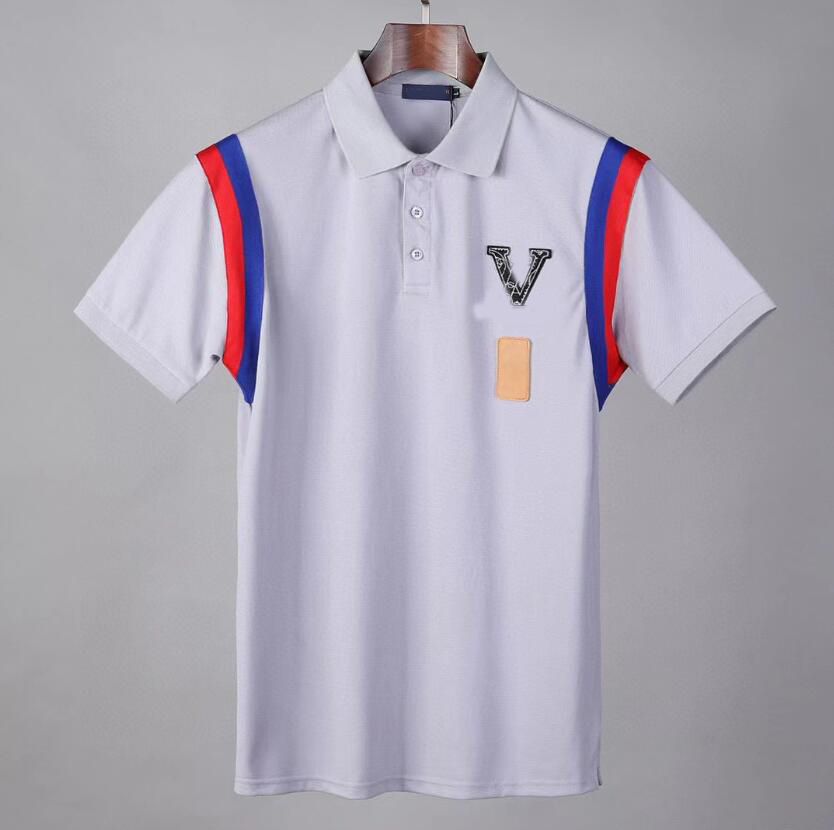

Designer polos shirt Men Fashion Floral Casual Classic Solid Cotton Collar With Embroidery Snake Bees Streetwear polo T-SHIRTS #01, White