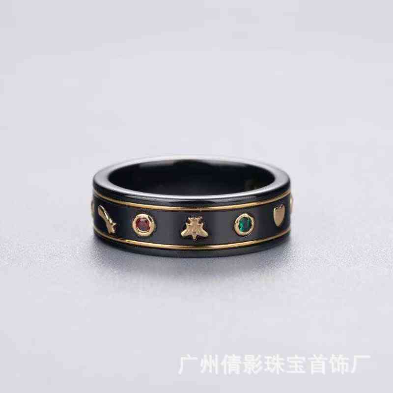 

Band Rings luxurious designer jewelry S925 Silver Double black and White Ceramic Ring 18K honeybee planet