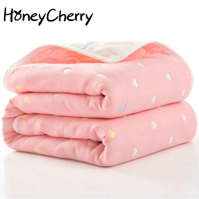 

Quilts HoneyCherry Summer Baby Thin Quilt Born Comforter Six-layer Gauze Bath Towel For Children Blankets(size 80*80)