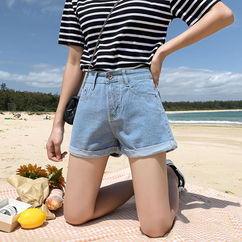 

Vintage Women's Denim Classic High Waist Blue Wide Leg Female Caual Summer Ladies Shorts Jeans 008, Apricot