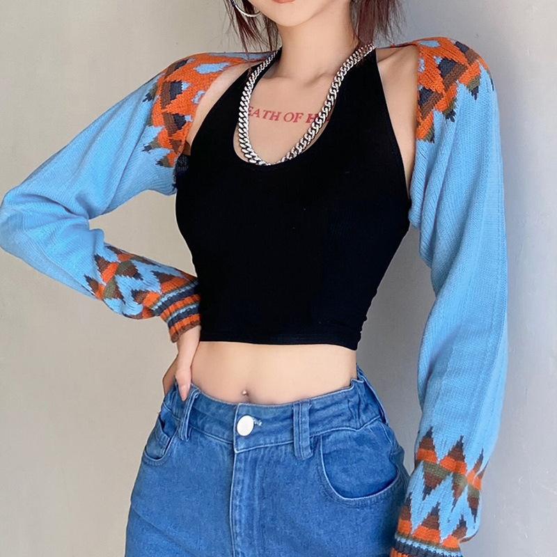 

Women's Knits & Tees Knitted Cardigan Autumn Style 2021 Fashion Wild Street Sexy Sweater Women Jacket Ultra Short, Blue