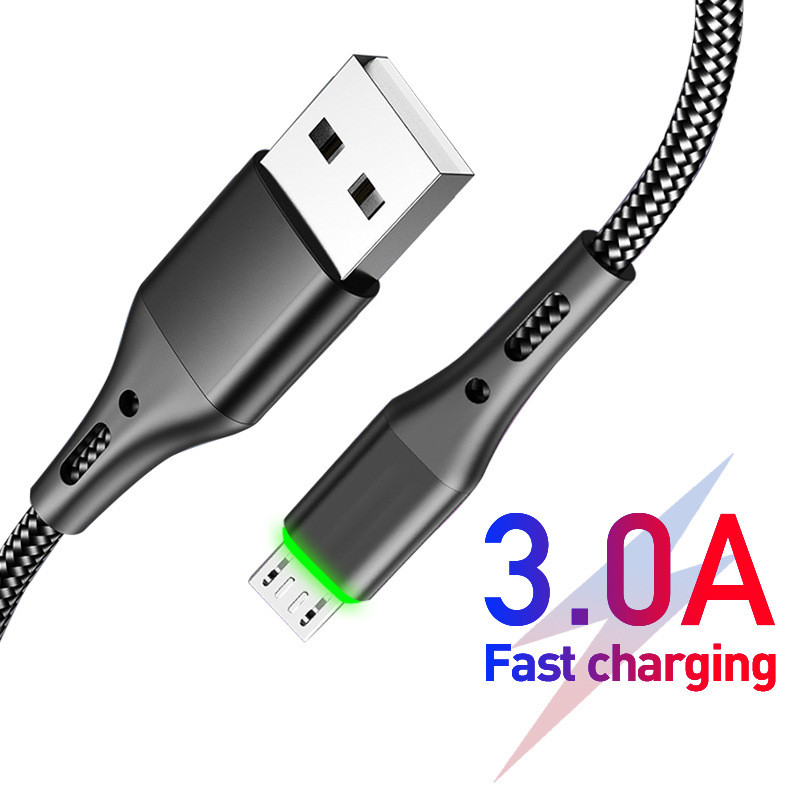 

Type-c Micro USB Cables Led braided 3A Fast Charging for Samsung galaxy Charger Android Mobile Phone Data Cable 1M 2M, Black