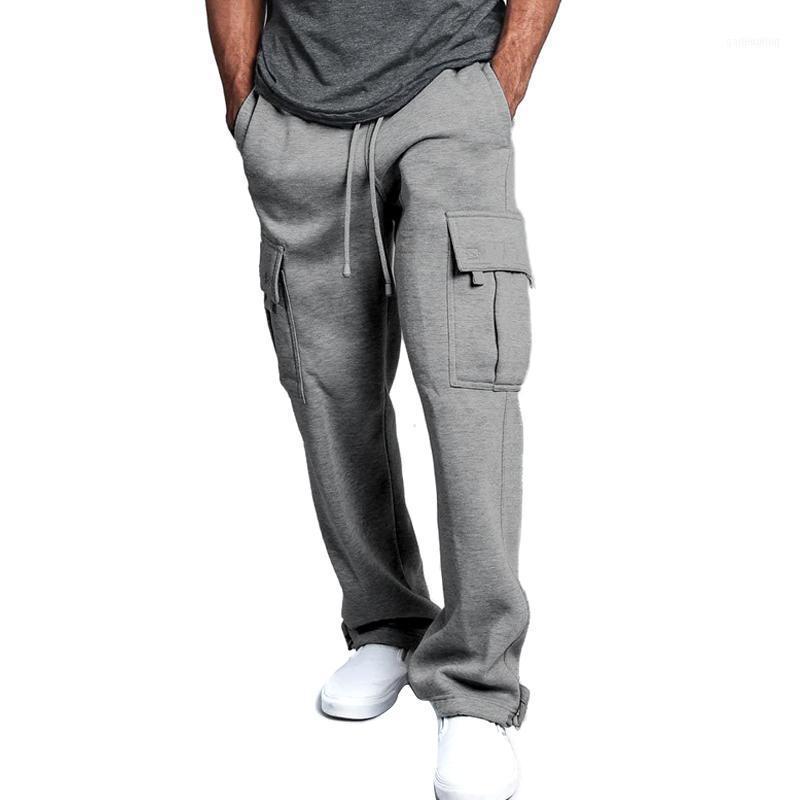 

Men Cargo Pockets Sweat Pants Casual Loose Trousers Solid Color Soft For Sports FDC991, Black