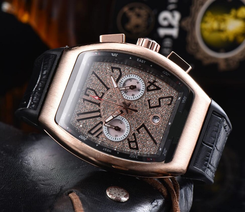 

montre de luxe Mens Diamonds Watches LeatherClassic Wristwatches reloj, Slivery;brown