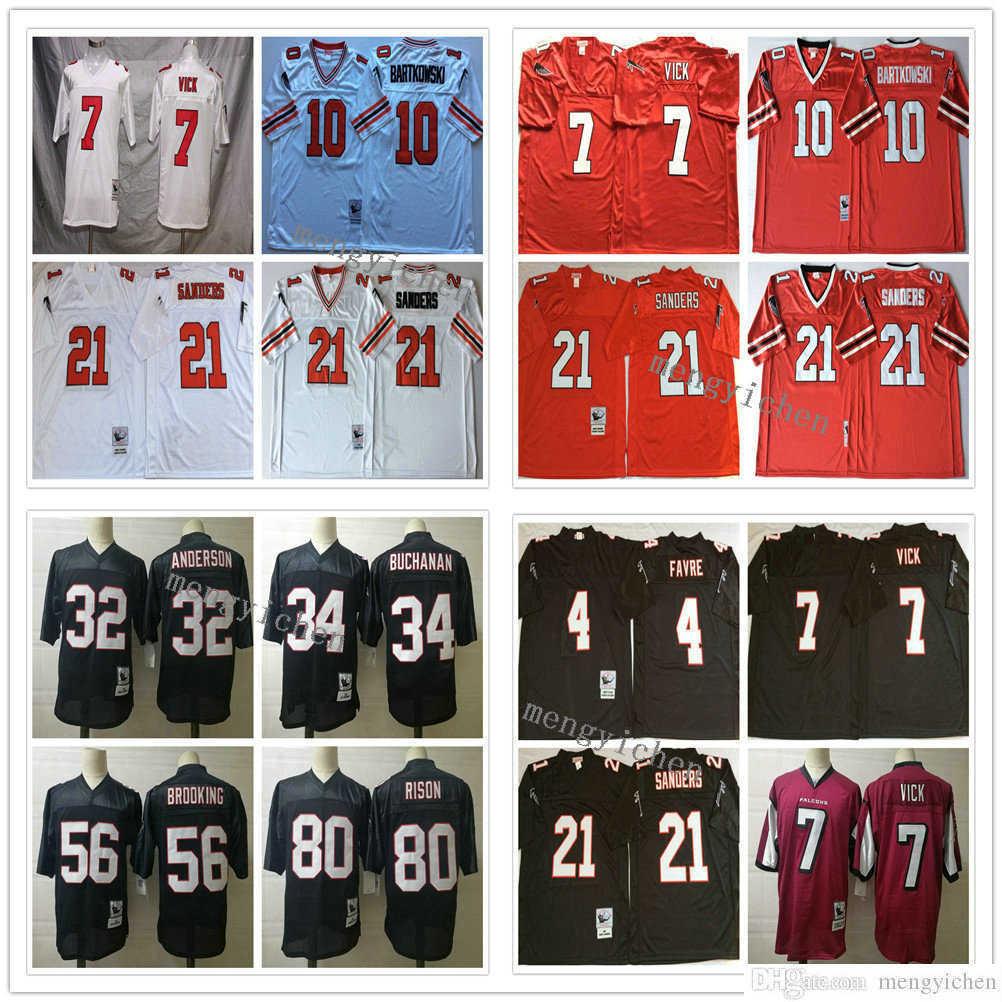 

NCAA Football 4 Brett Favre 7 Michael Vick 10 Steve Bartkowski 21 Deion Sanders 32 Anderson 34 Buchanan 56 Brooking 80 Rison Jerseys Vintage, Black;red