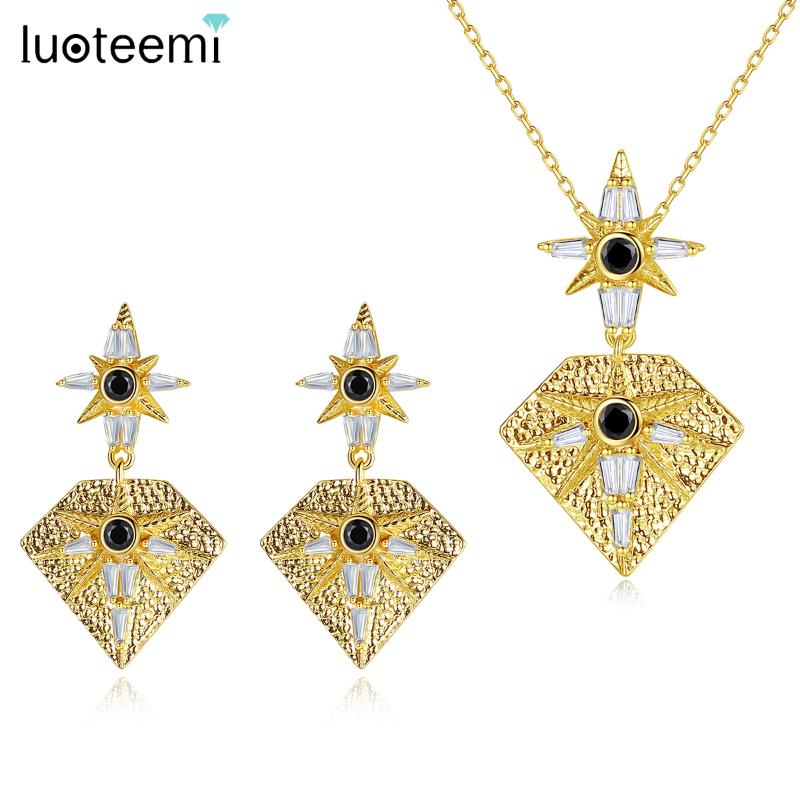 

Earrings & Necklace LUOTEEMI Egypt Style Gold Color Shinning Star Earring Jewelry Sets For Women Bohemia Girl Party Fashion Accessories Paru, Silver