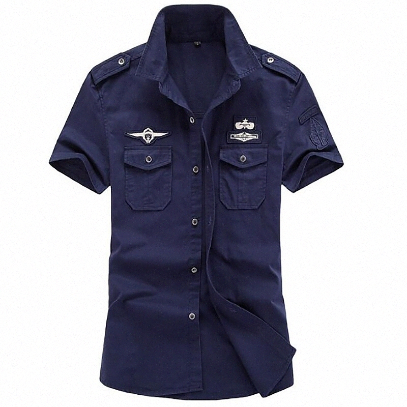 Men's Shirt Solid Colored Plus Size Classic Collar Daily Going out Basic Short Sleeve Slim Tops Military Blue Army Green Khaki / Summer W9As