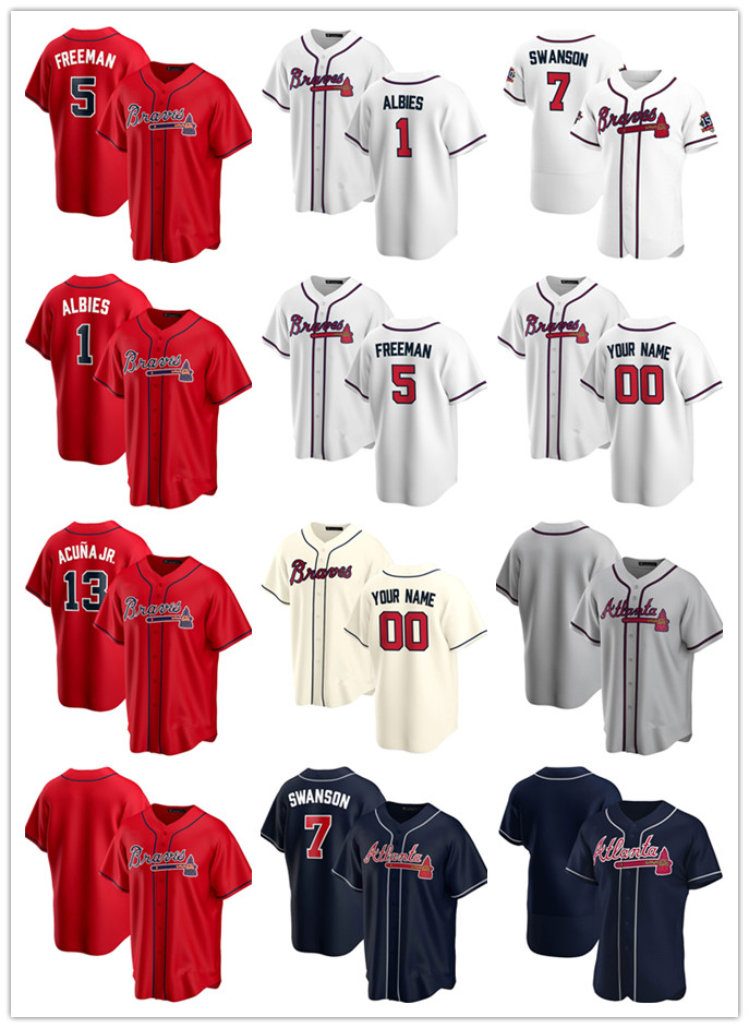 

Custom Jersey Mens women Atlanta Youth Braves 13 Ronald Acuna Jr. 1 Ozzie Albies 5 Freddie Freeman 7, Blue;black