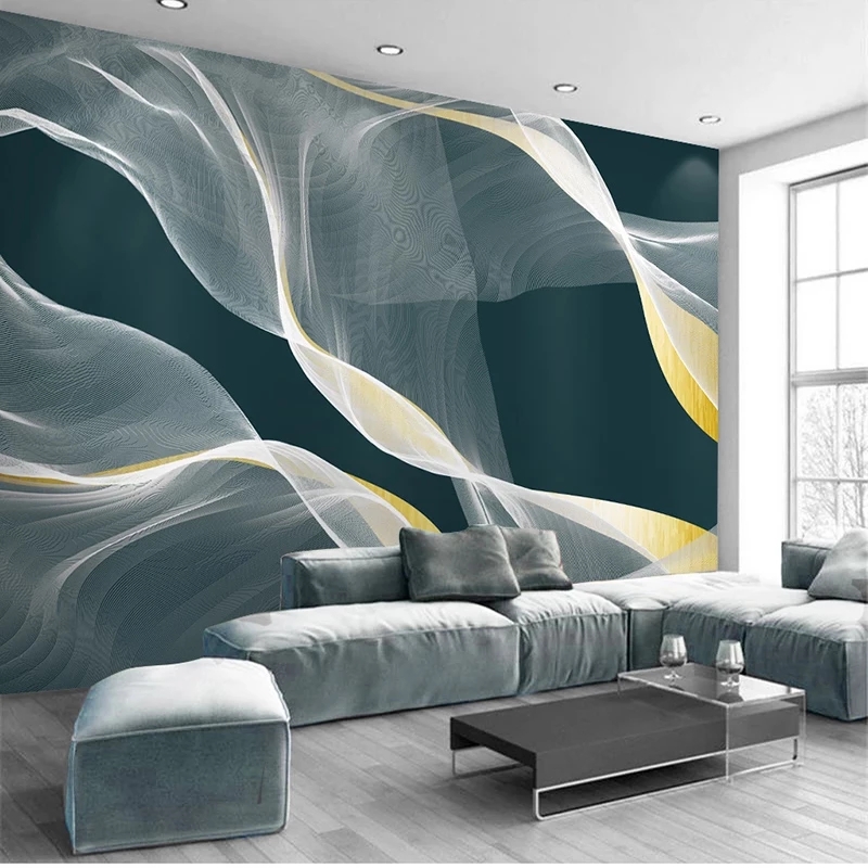 

Custom 3D Wallpapers Modern Abstract Ink Line Art Golden Wall Office Living Room TV Decoration Murals Waterproof, Blue