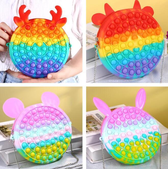 

Rainbow Macaroon Fidget Bubble Chain Bags Purses Kids Boy Girls Novel Cool Design Crossbody Fanny Pack Push Sensory Puzzle Toys Early Leaning Education FY2870