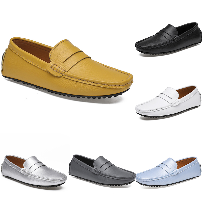 

leather peas men's casual driving shoes soft sole fashion black navy white blue silver yellow grey footwear all-match lazy cross-border 38- color100