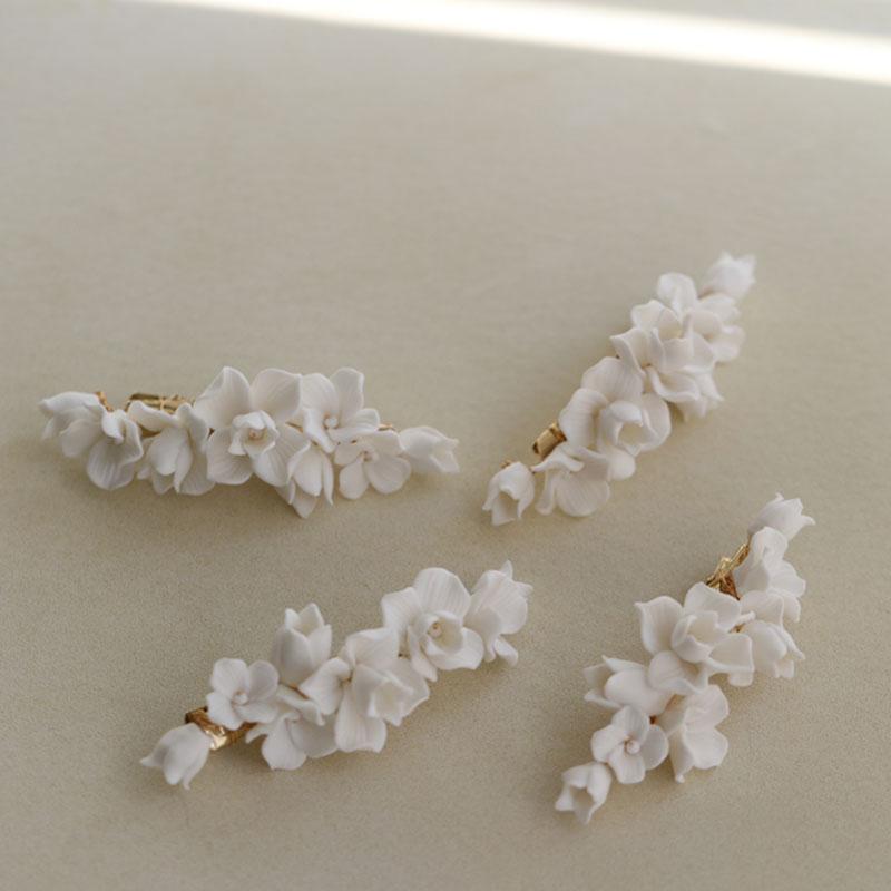 

Hair Clips & Barrettes SLBRIDAL Handmade Ins Style Alloy Ceramic Flower Crystal Bridal Clip Wedding Headpieces Women Accessories, Golden;silver