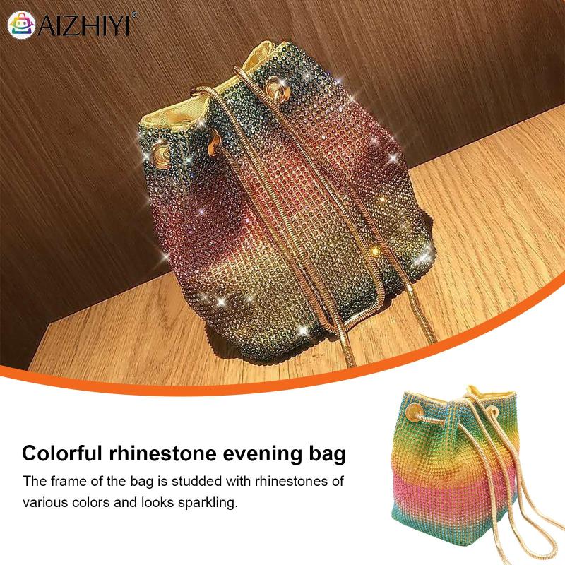 

Evening Bags Women Handbag Sparkly Rhinestones Bucket Totes Pouch Shining Shoulder Bag For Party Wedding Date Night