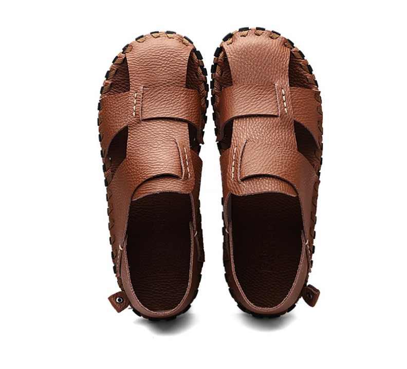 

Summer Boys Sandals Soft Leather Men Shoes Casual Flats Slip-On Comfortable Mens Sandal Beach Work Flip Flops Slippers, Black