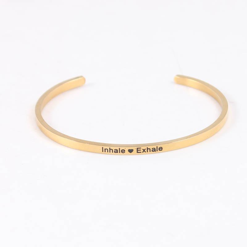 

Bangle Inhale Heart Exhale Gold Color 316L Stainless Steel Engraved Inspirational Quote Mantra For Women