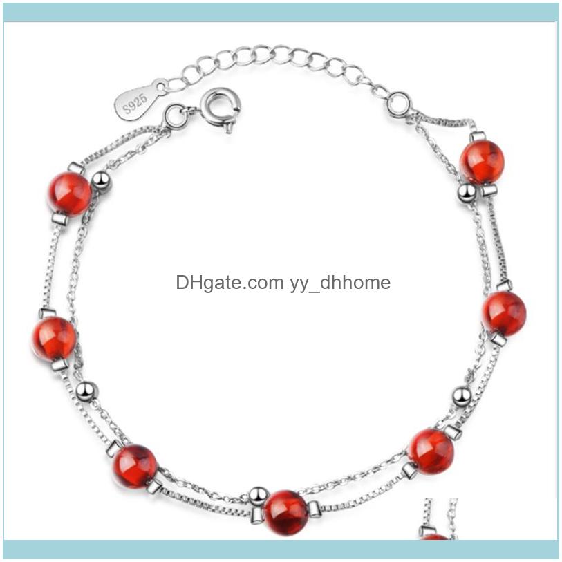 

Link, Jewelrylink, Chain Korean Version Of The Small Fresh Fashion Double Garnet Temperament Red Crystal Sier Plated Bracelets Jo004 Drop De