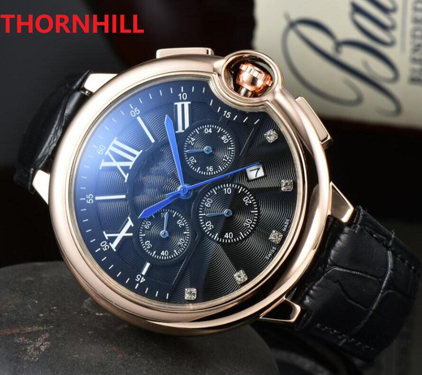 

classic leather steel case watches stopwatch business switzerland annual explosions highend quartz black dial calendar men full functional watch gifts, As pic